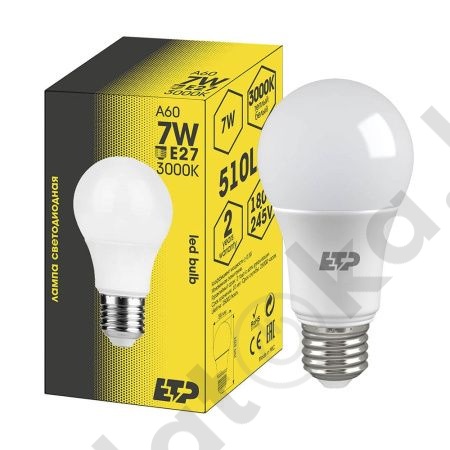 картинка Лампа светодиодная A60 7W 3000K E27 ETP от магазина