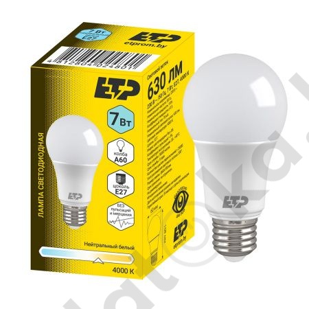 картинка Лампа светодиодная 7W А60 Е27 4000К (100) ETP от магазина