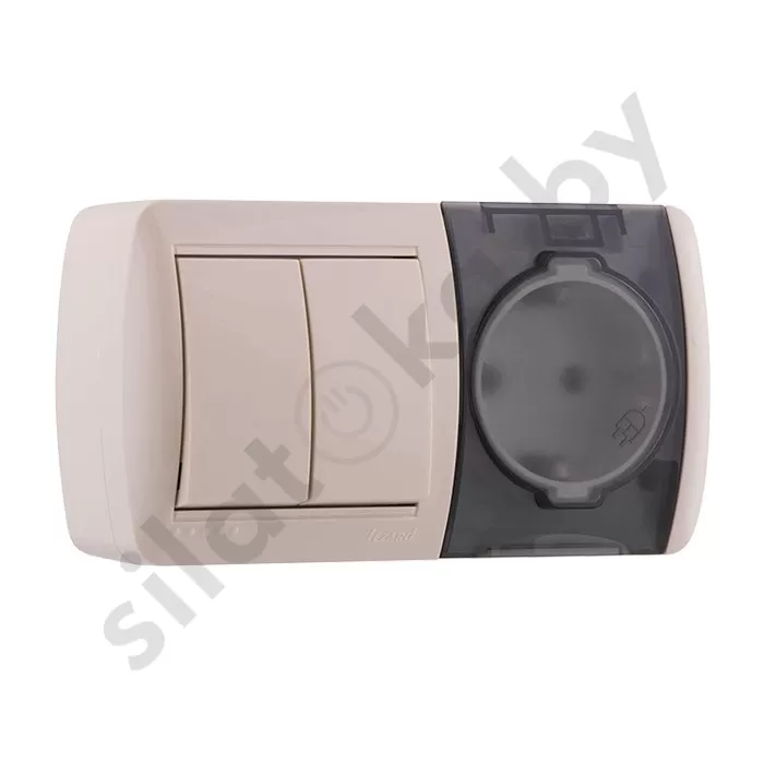 картинка Выключатель 2кл+розетка c/з с крышкой горизонтальный Lezard Nata крем от магазина